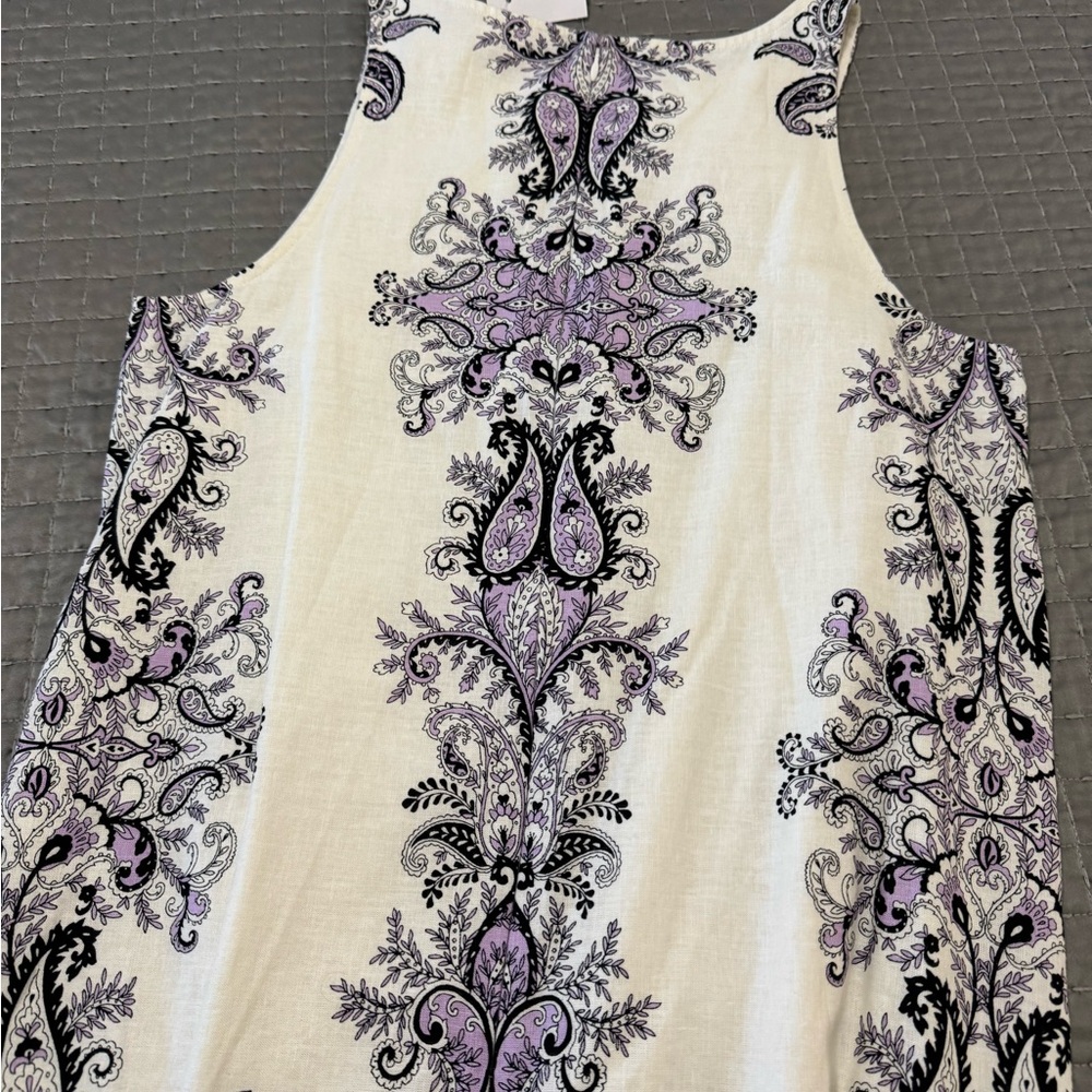 LOFT Cream and Purple Paisley Dress - Picture 3 of 3